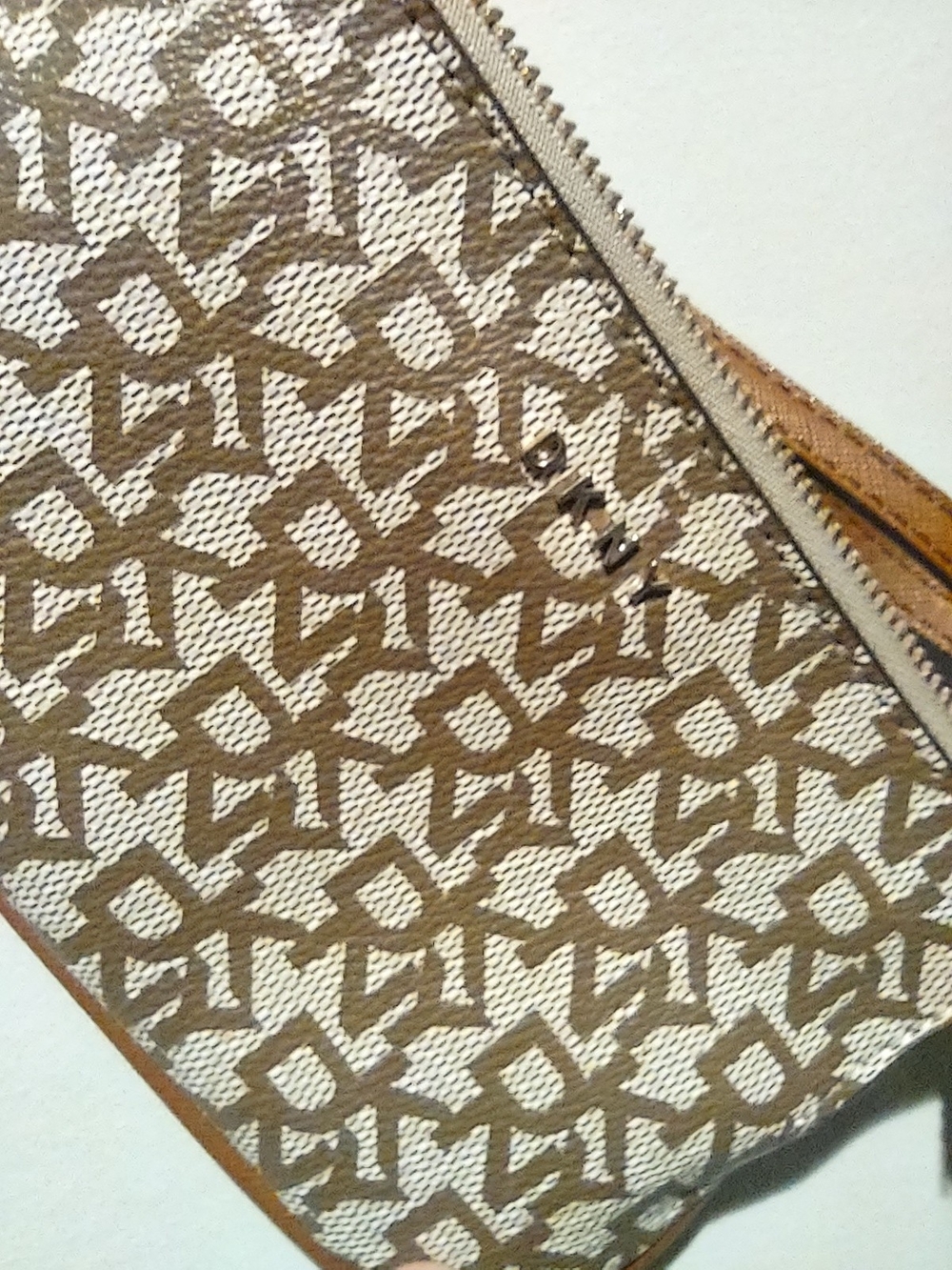 DKNY Brown and Cream Monogram Zip Pouch